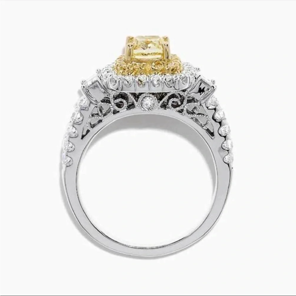 New Women’s 925 Silver Square Shape Yellow Crystal Diamond Ring - Picture 7 of 7